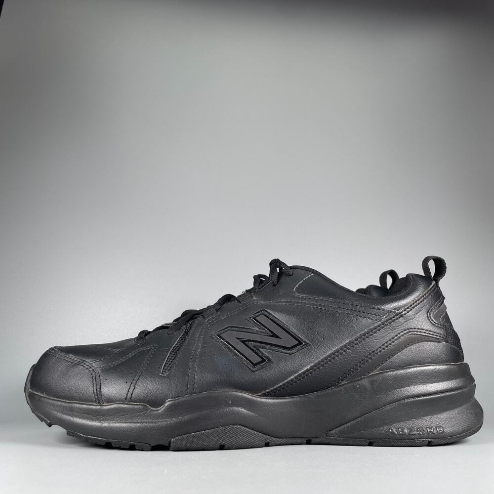 New Balance 608v5 Men's 14 Triple Black Leather Sneaker Slip Resistant Work Shoe